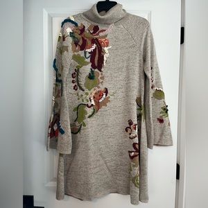 Anthropologie Kitted & Knotted size small Long-sleeve Floral Sweater Dress